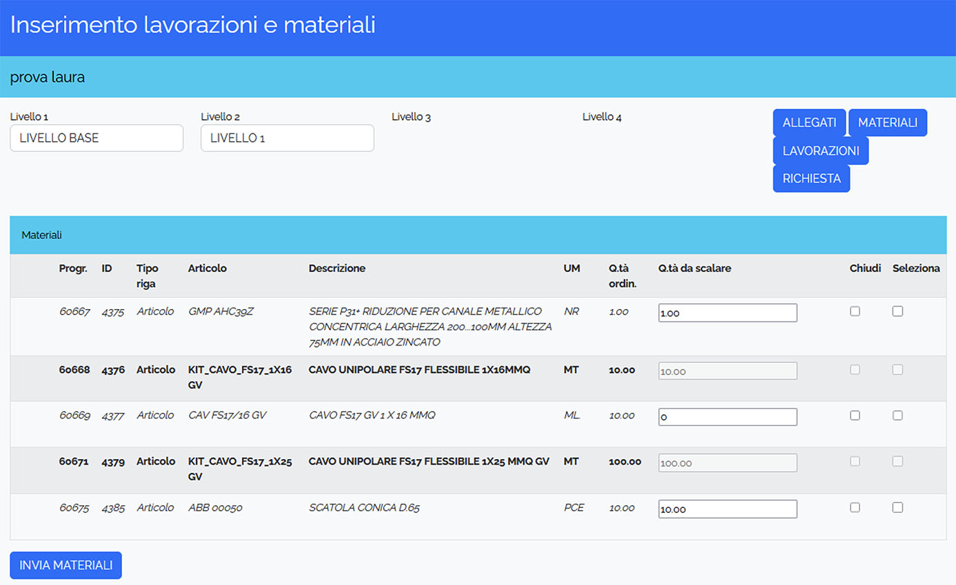 screenshot gestione impianti e cantieri